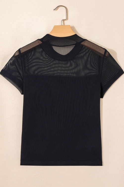 Sheer Mesh Panel Short Sleeve Top