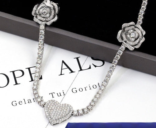 925 Silver Heart & Rose Necklace