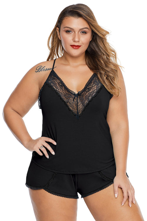 Black Pajamas Cami Shorts Set