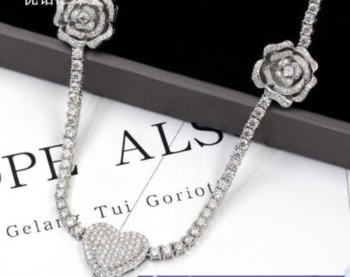 925 Silver Heart & Rose Necklace