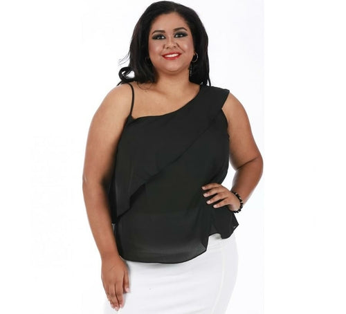 One Shoulder Top W/Ruffled Overlay