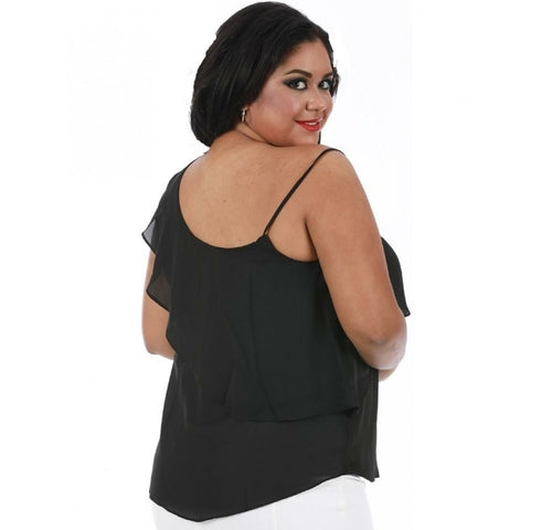 One Shoulder Top W/Ruffled Overlay