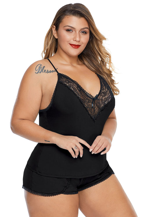 Black Pajamas Cami Shorts Set