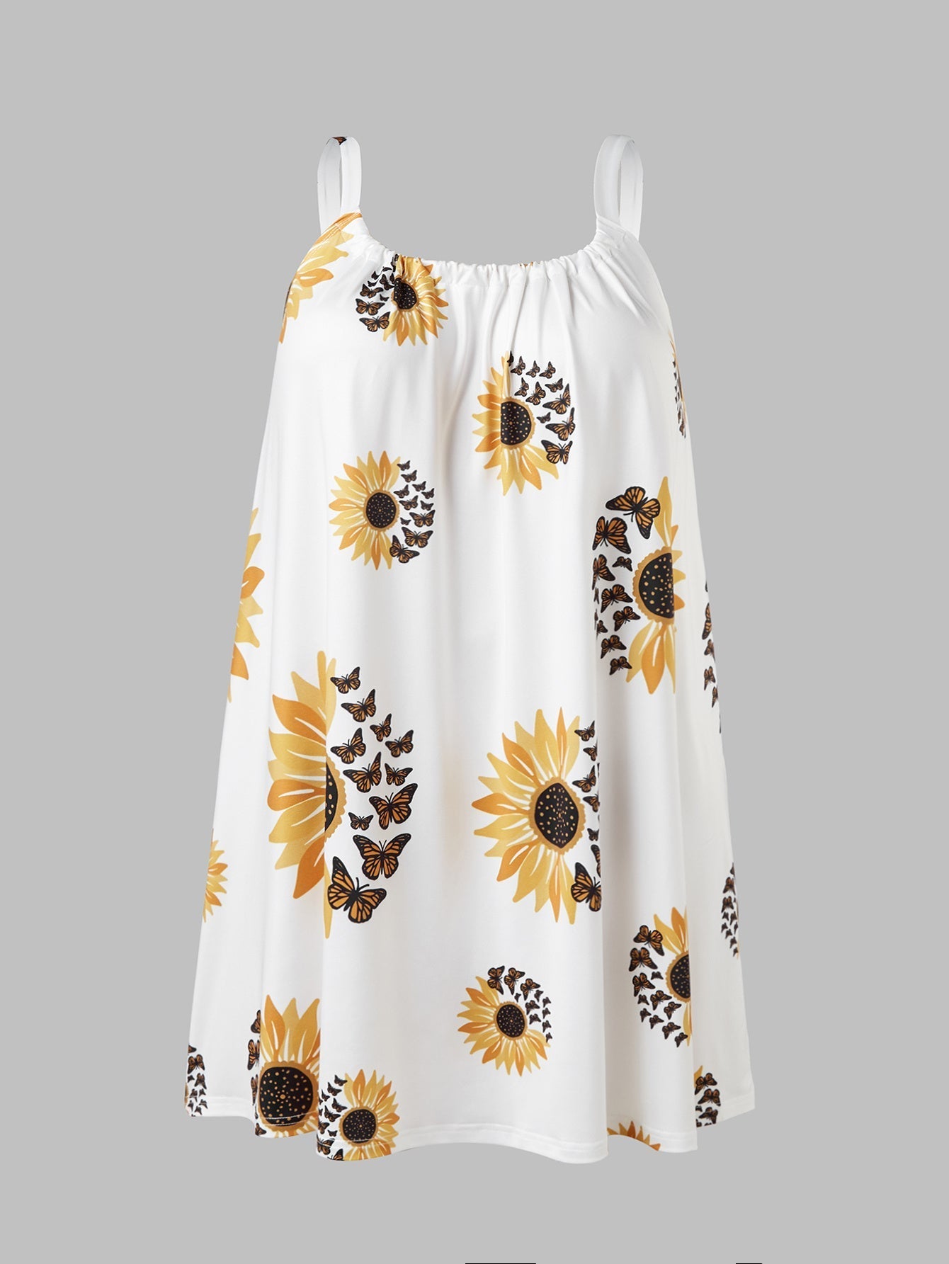 🌻 Sunflower Print Sleeveless Wrap Dress
