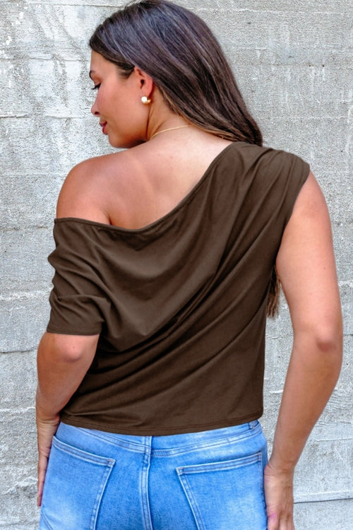 Solid Asymmetric Neck Short Sleeve Blouse
