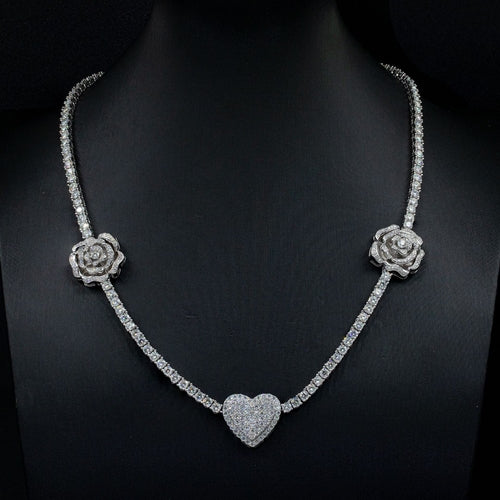 925 Silver Heart & Rose Necklace