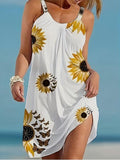 🌻 Sunflower Print Sleeveless Wrap Dress