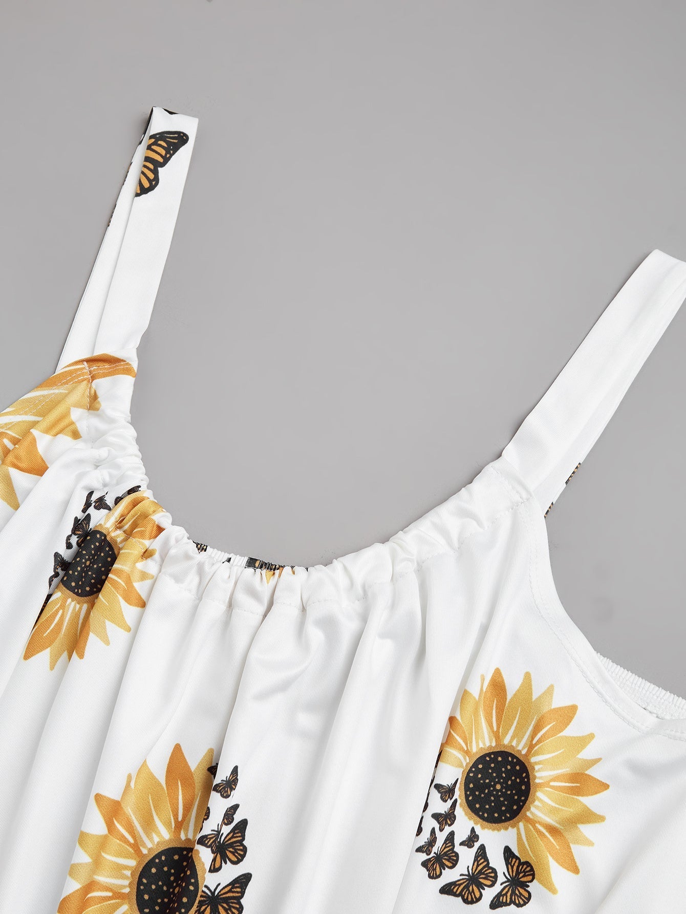 🌻 Sunflower Print Sleeveless Wrap Dress