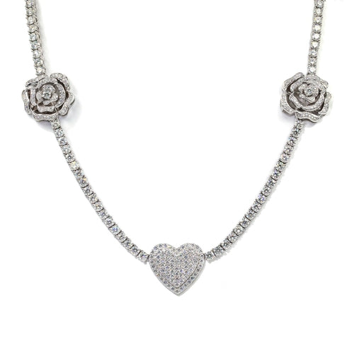 925 Silver Heart & Rose Necklace