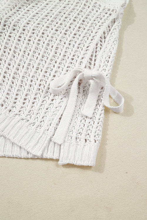 Crochet Bow Tie Short Sleeve Sweater